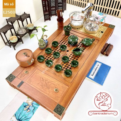 Bàn pha trà đạo điện tử thông minh cao cấp gỗ hương hoàn toàn tự động L2503 bộ bàn trà diện đẹp nhất