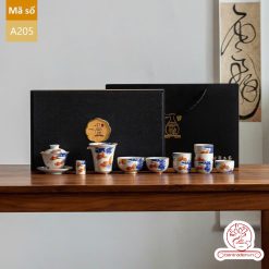 Bộ ấm chén trà cao cấp họa tiết hoa sen đầy đủ dụng cụ A205