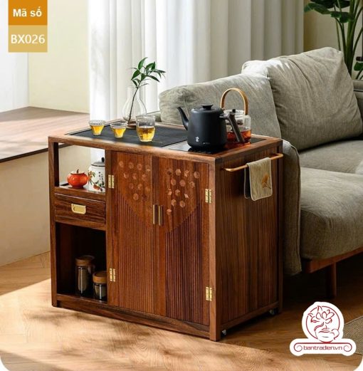 Xe trà di dộng tủ kệ trà kết hợp bàn pha trà đa năng cao cấp BX025