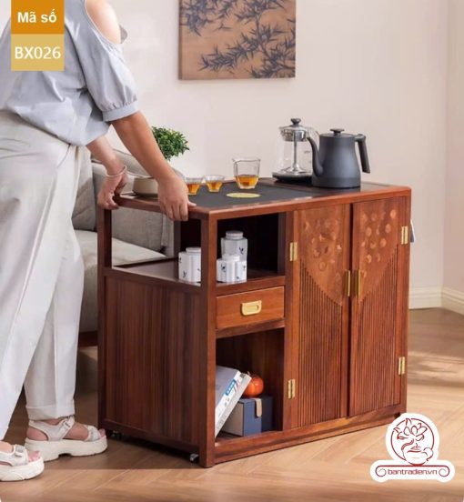 Xe trà di dộng tủ kệ trà kết hợp bàn pha trà đa năng cao cấp BX025