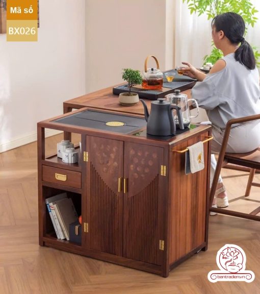 Xe trà di dộng tủ kệ trà kết hợp bàn pha trà đa năng cao cấp BX025
