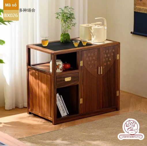 Xe trà di dộng tủ kệ trà kết hợp bàn pha trà đa năng cao cấp BX025