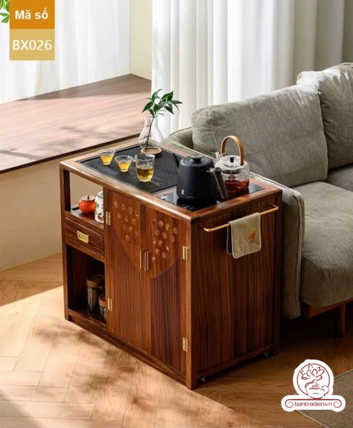Xe trà di dộng tủ kệ trà kết hợp bàn pha trà đa năng cao cấp BX025