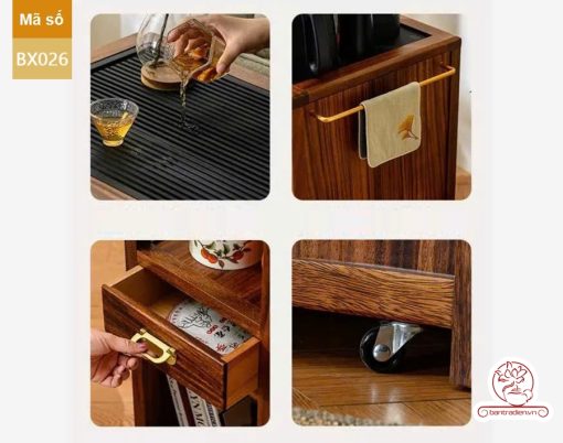 Xe trà di dộng tủ kệ trà kết hợp bàn pha trà đa năng cao cấp BX025