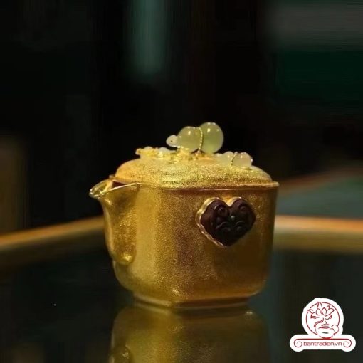 ấm bạc pha trà nguyên chất 999 mạ vàng 24K chế tác hoàn toàn thủ công cao cấp