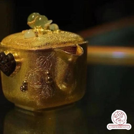 ấm bạc pha trà nguyên chất 999 mạ vàng 24K chế tác hoàn toàn thủ công cao cấp