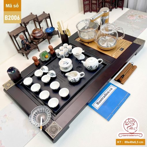 bộ bàn trà điện thông minh đa năng gỗ mặt đá thiết kế đẹp B2006